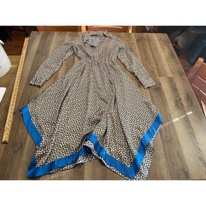 Mohito Dress, Women's Small? Brown Black Blue Fit & Flare Long Sleeve V-neck